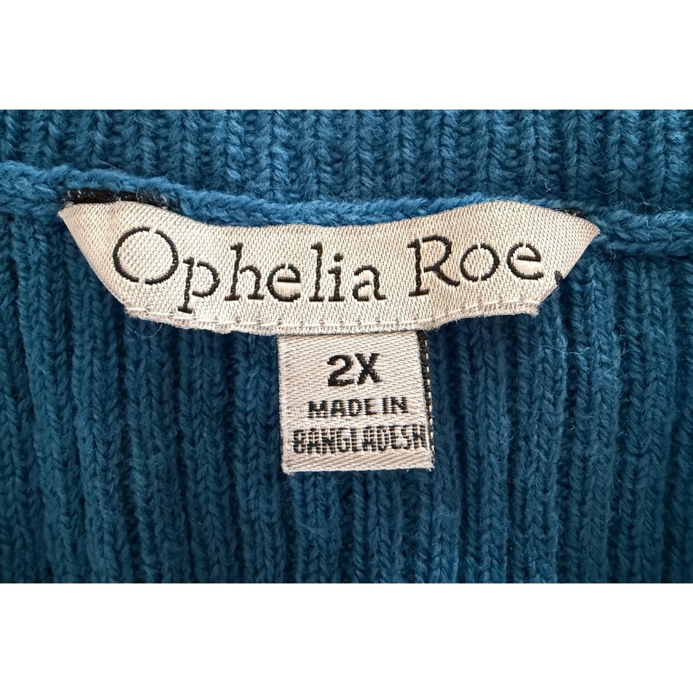 Ophelia Roe Womens Teal Blue Ribbed Square Neck Puff Sleeve Sweater 2X RN48711 - Picture 3 of 7
